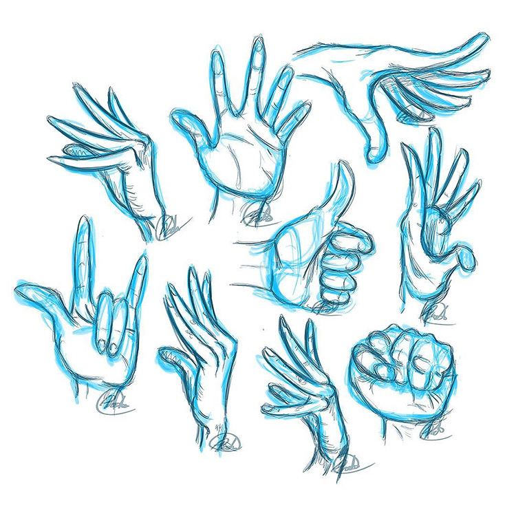 Blue highlight hand sketches