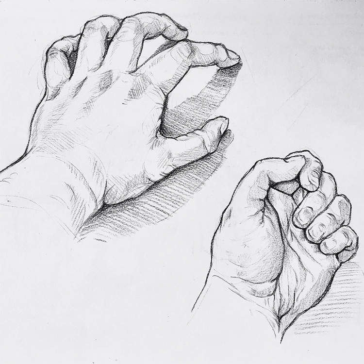 Top and bottom of hand drawing