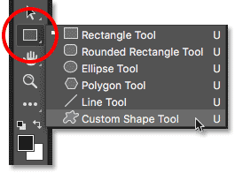 Select the Custom Shape Tool from the Toolbar.