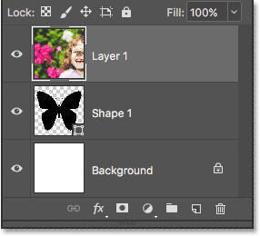 The Layers panel showing the image above the shape.