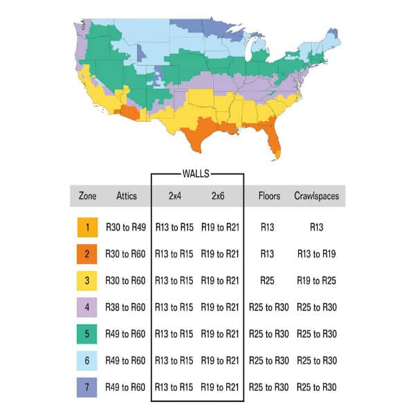 recommended shed insulation R-values map