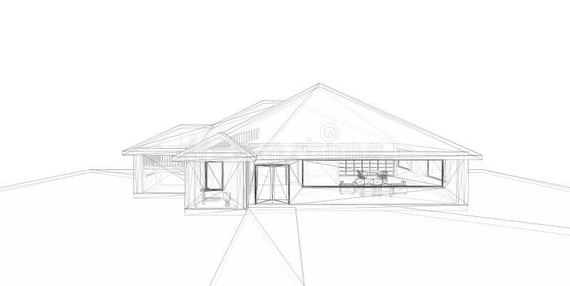 3D rendering wire-frame of house. royalty free illustration