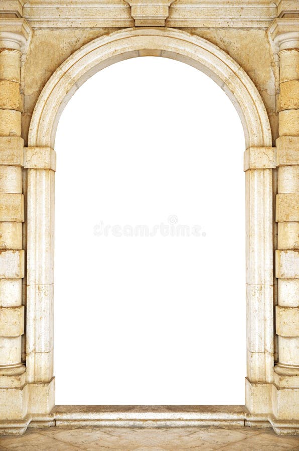 Ancient arch doorway. Ancient arch doorway on a white background royalty free stock photo
