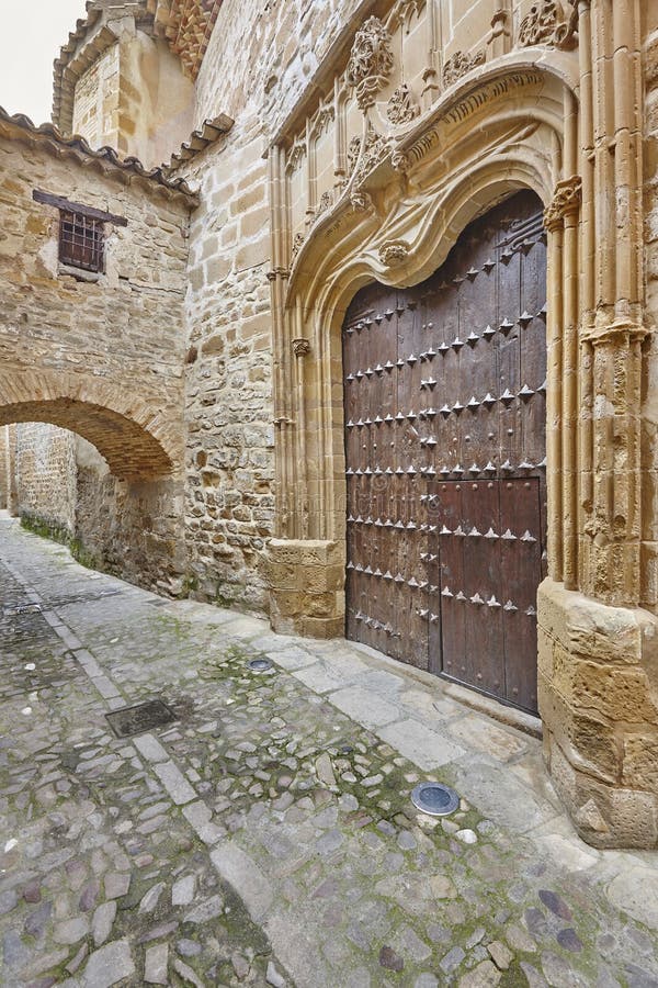 Antique reinassence cathedral doorway arch in Baeza, Jaen. Spain. Antique reinassence cathedral doorway arch in Baeza, Jaen. Spanish heritage royalty free stock photography