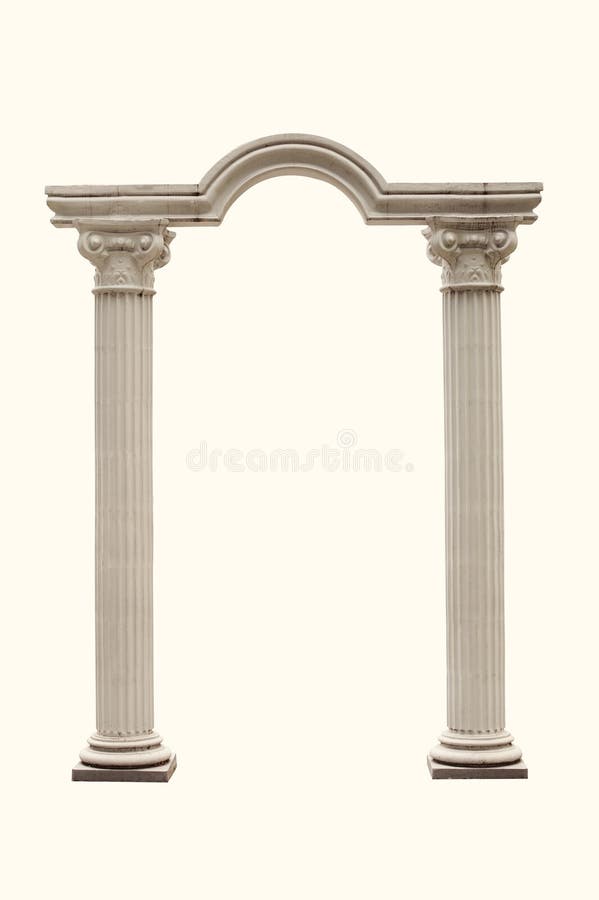 Arch of the columns on a white background. Isolated stock photos