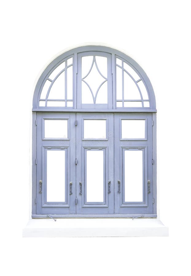 Blue classical window on white stock image