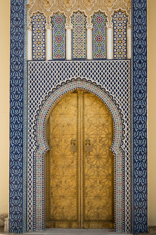 Brass gate in Marrakesh, Morocco. Decorative Islamic Brass Art Door royalty free stock photos