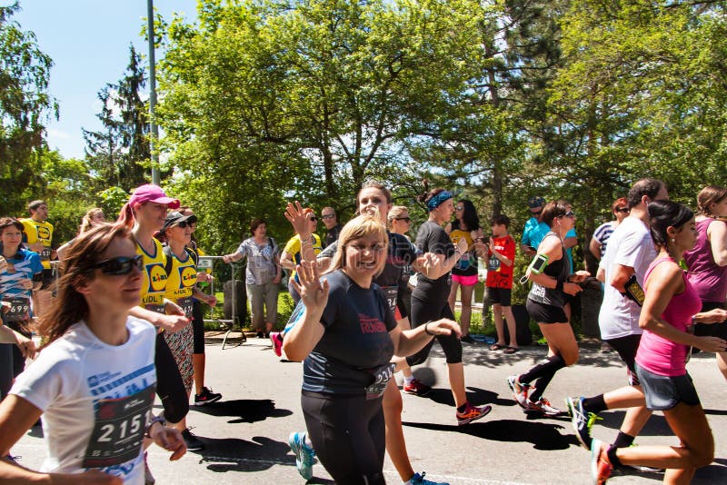 Charitable run `RunTour-Brno` in the dam area. Run to support the Foundation for the Blind. BRNO, CZECH REPUBLIC -27 MAY, 2017: Charitable run `RunTour-Brno` in royalty free stock photography