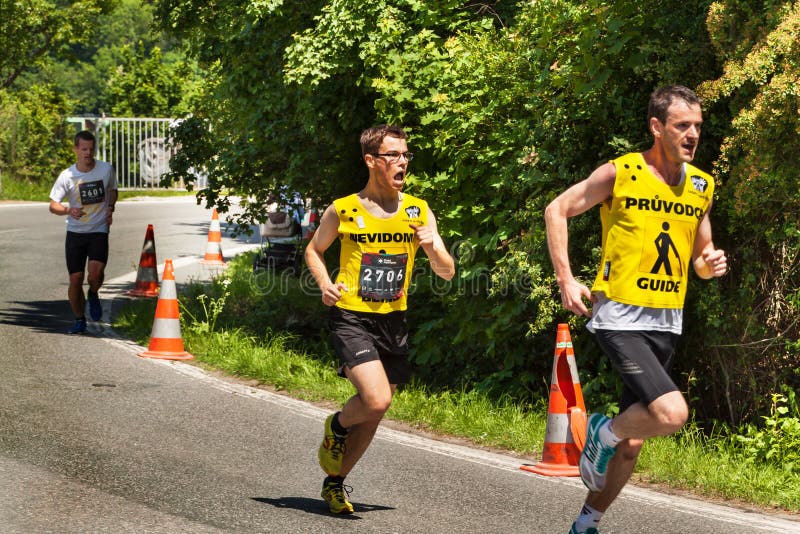 Charitable run `RunTour-Brno` in the dam area. Run to support the Foundation for the Blind. BRNO, CZECH REPUBLIC -27 MAY, 2017: Charitable run `RunTour-Brno` in stock photo