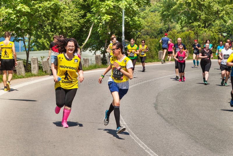 Charitable run `RunTour-Brno` in the dam area. Run to support the Foundation for the Blind. BRNO, CZECH REPUBLIC -27 MAY, 2017: Charitable run `RunTour-Brno` in stock photography