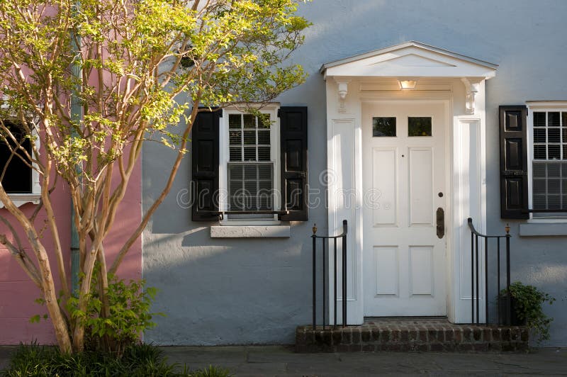 Classic Georgian front door. Main entrance to a city townhouse with a classic Georgian style front door or entrance royalty free stock photography