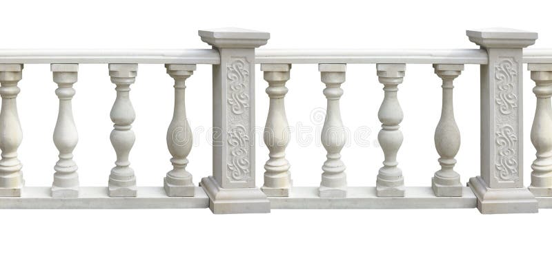 Classic stone balustrade with column isolated over white. Background stock illustration