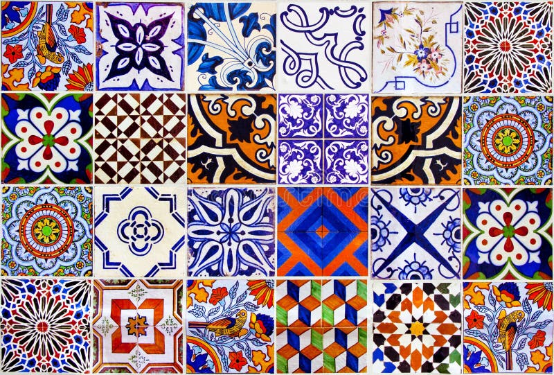 Close up traditional Lisbon ceramic tiles stock image