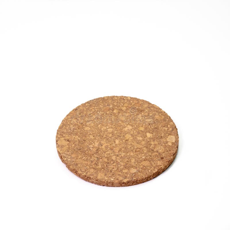 The close up of wooden cork coasters. On white background royalty free stock image