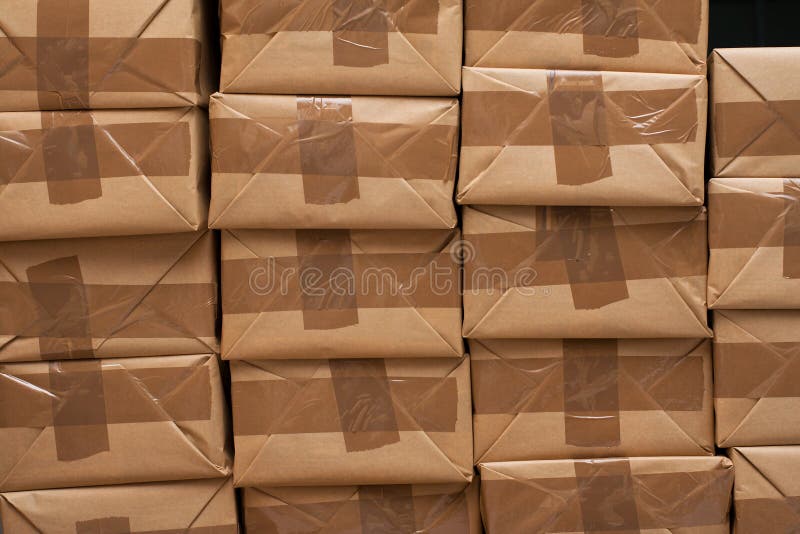 Closed packages for shipping. Pile of closed packages ready for shipping royalty free stock photos