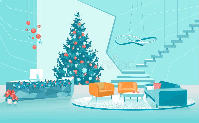 Room Flat Interior for Winter Holidays Celebration vector illustration
