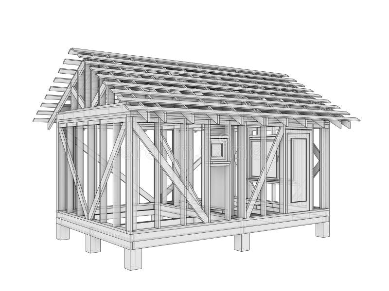 3D illustration of a small frame house royalty free illustration