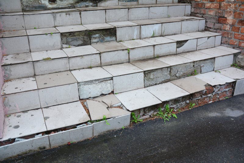 Danger Broken House Steps Outdoor. Damaged Stair Case. stock images