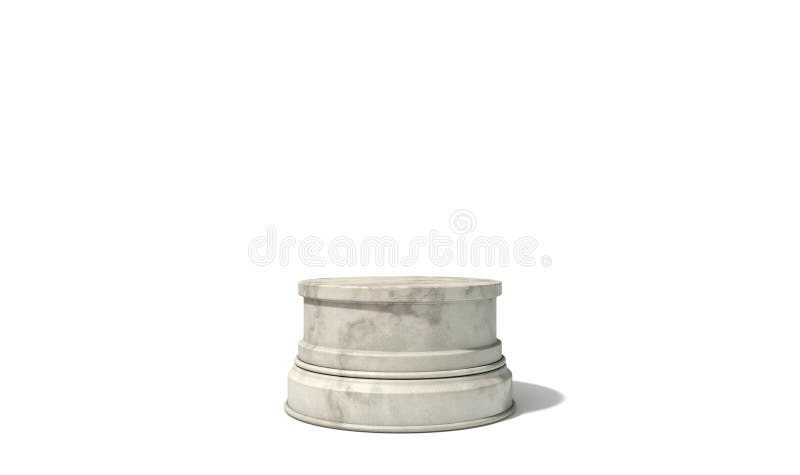 Empty Trophy Base. An empty round light marble stone trophy base on an isolated white studio background - 3D render stock illustration