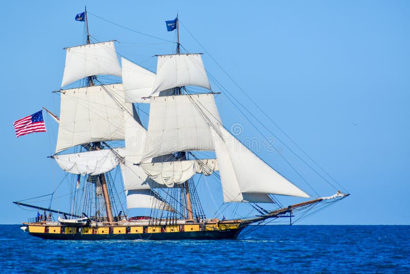 Tall Ships Parade On Lake Michigan in Kenosha, Wisconsin. The Flagship Niagara is one of the most historically authentic tall ships in the United States.  As an royalty free stock photo