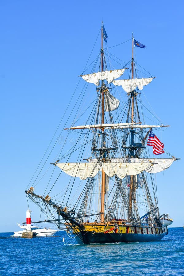 Tall Ships Parade On Lake Michigan in Kenosha, Wisconsin. The Flagship Niagara is one of the most historically authentic tall ships in the United States.  As an stock photo