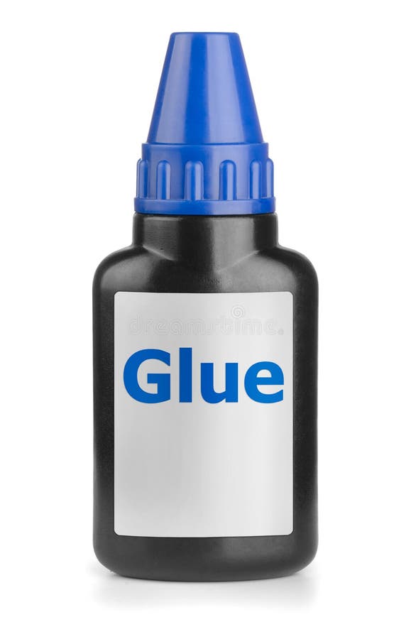 Glue. Black plastic glue container with label isolated on white royalty free stock image