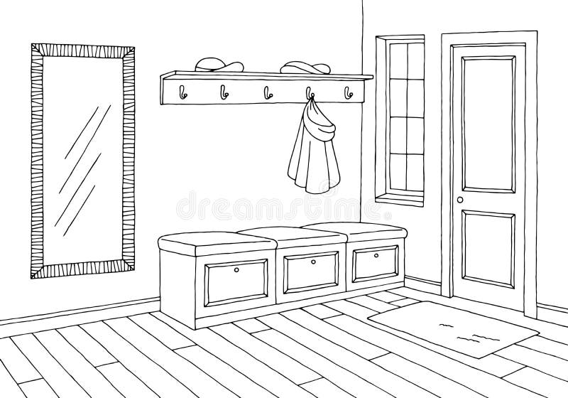 Hallway graphic room black white interior sketch illustration stock illustration