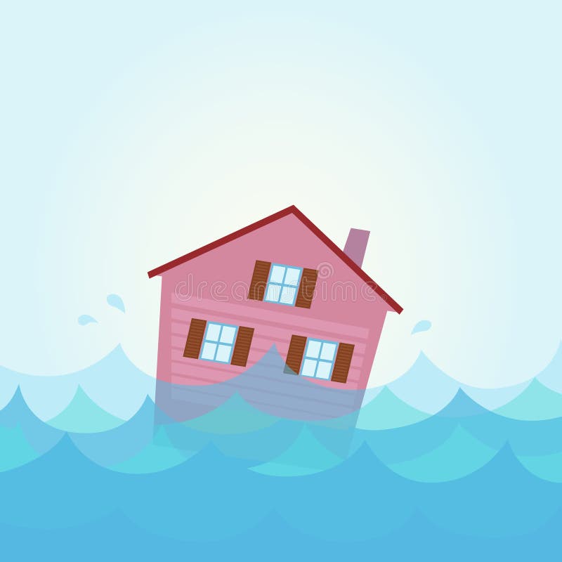 House flood - home flooding under water stock illustration