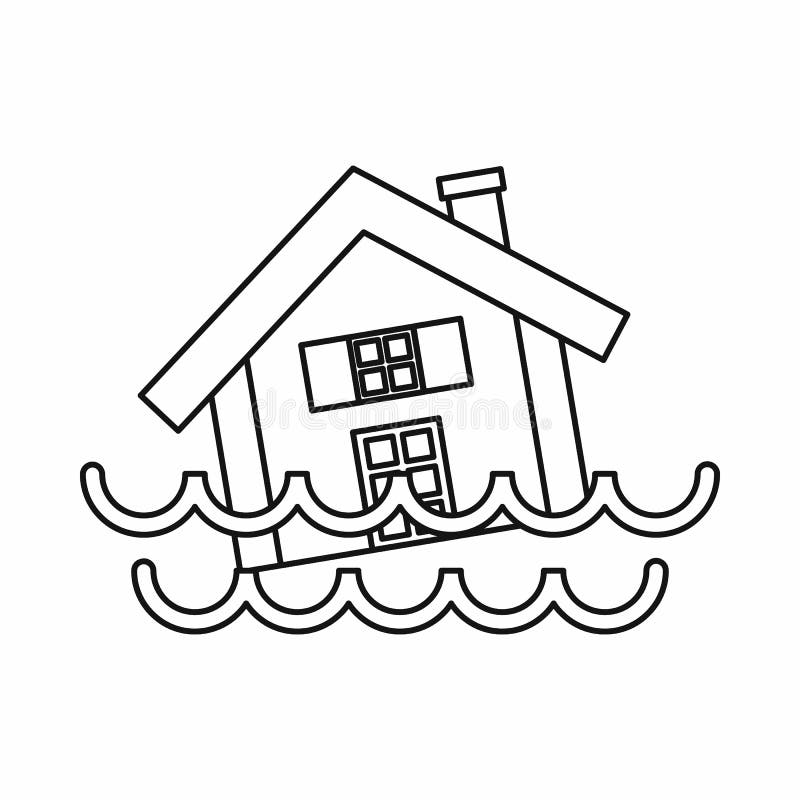 House sinking in a water icon, outline style stock illustration