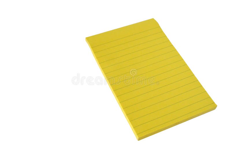 Isolated lined block of yellow paper on a white background. Note. Pad for notes stock photography