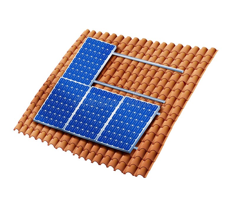 Isolated roof assembling photovoltaic solar panels. Solar panels installation. 3D illustration stock illustration