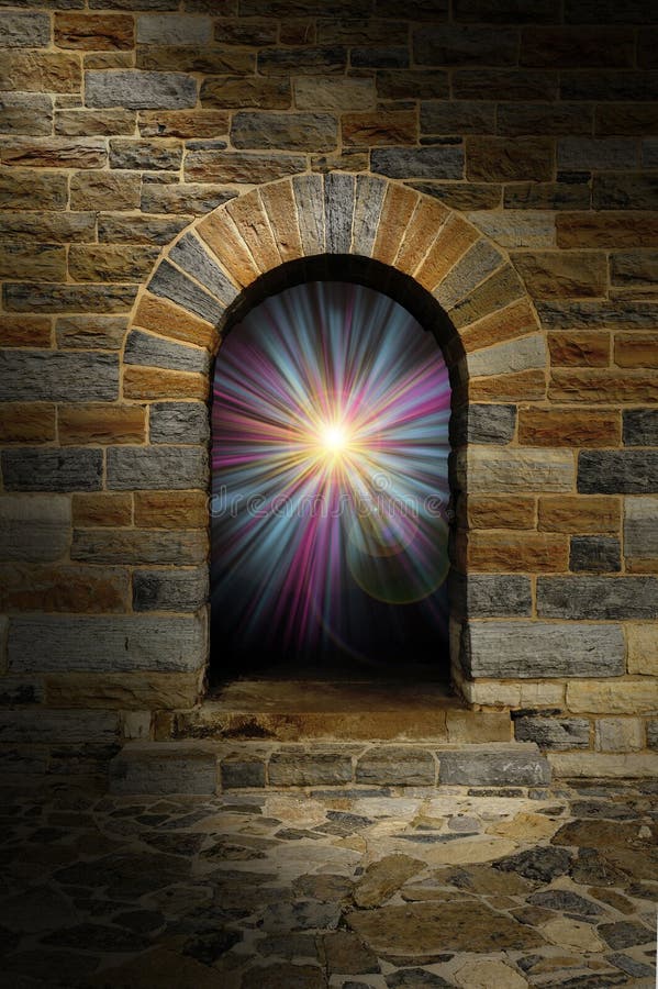 Magical vortex in a stone arch doorway royalty free stock photography