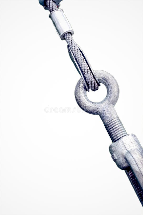 Metal fastening. Of two steel cables on white background stock image