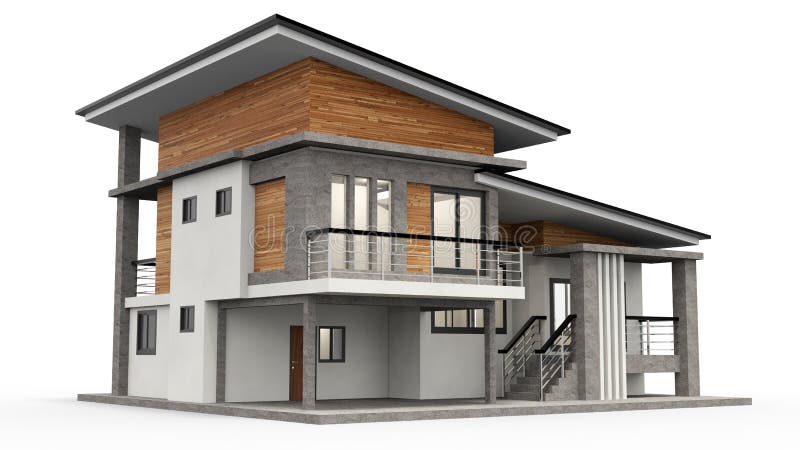 House 3d modern rendering on white background. vector illustration
