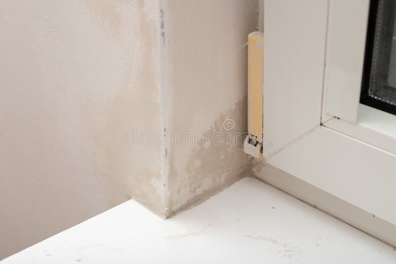 Mold by the window in the household. Bad ventilation in a detached house stock image