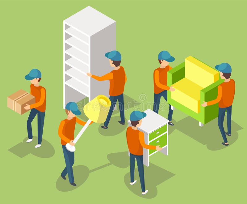 Furniture Relocation, Workers Installing Vector vector illustration