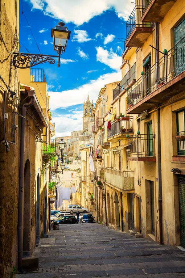 Narrow street of Caltagirone royalty free stock photography