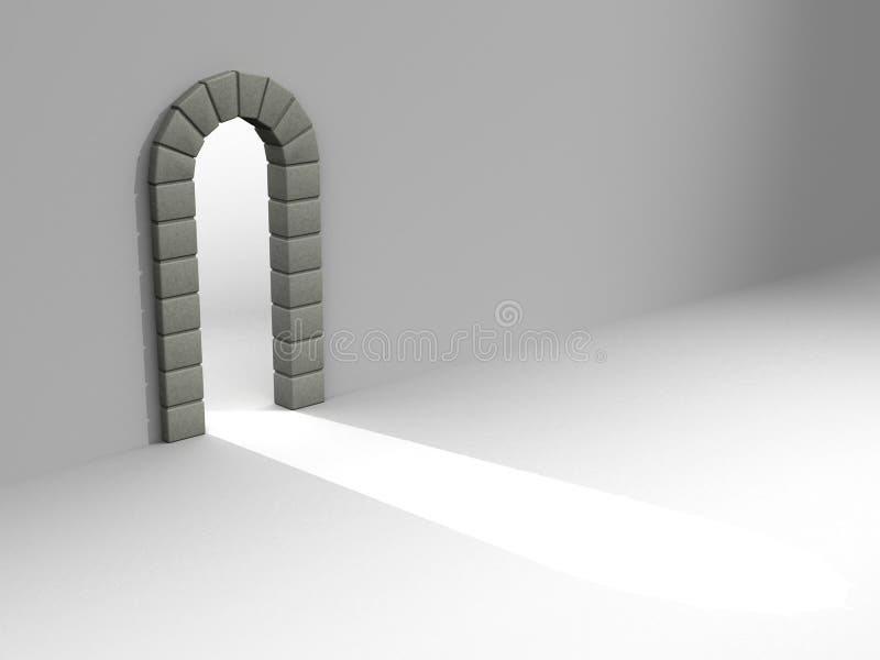 Old stone arch doorway. Over white hall vector illustration