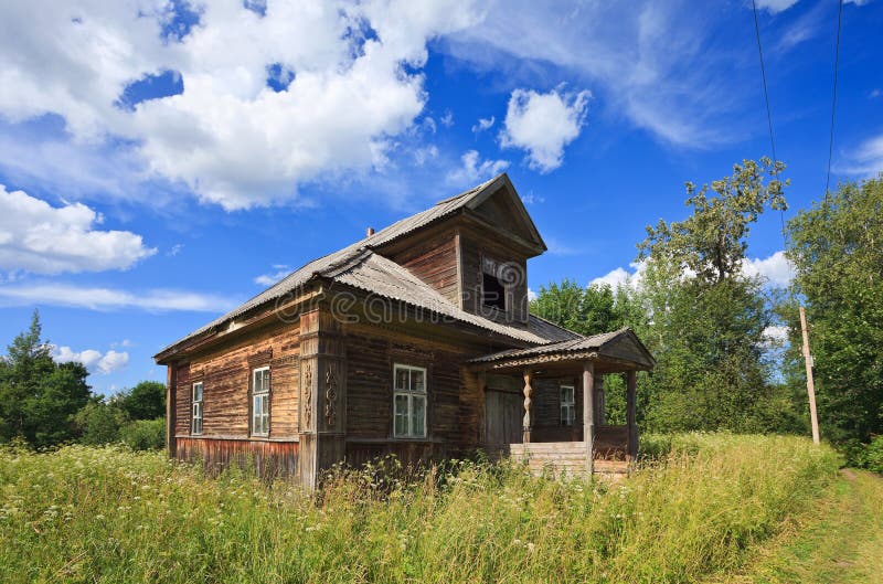 Old wooden house in village. Old wooden house in russian village royalty free stock photography