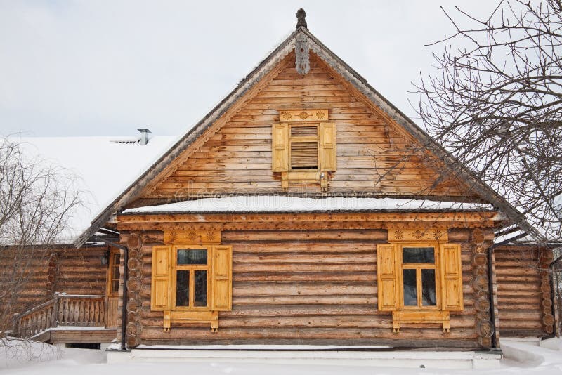 Old wooden house in village. The old wooden house in Russian village royalty free stock photo