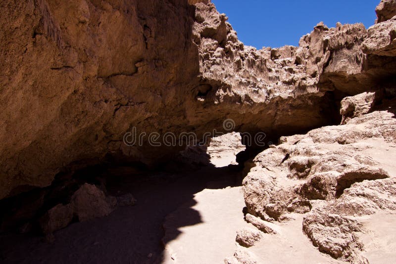 Passage in rock in Valle de la Luna / Chile stock photography