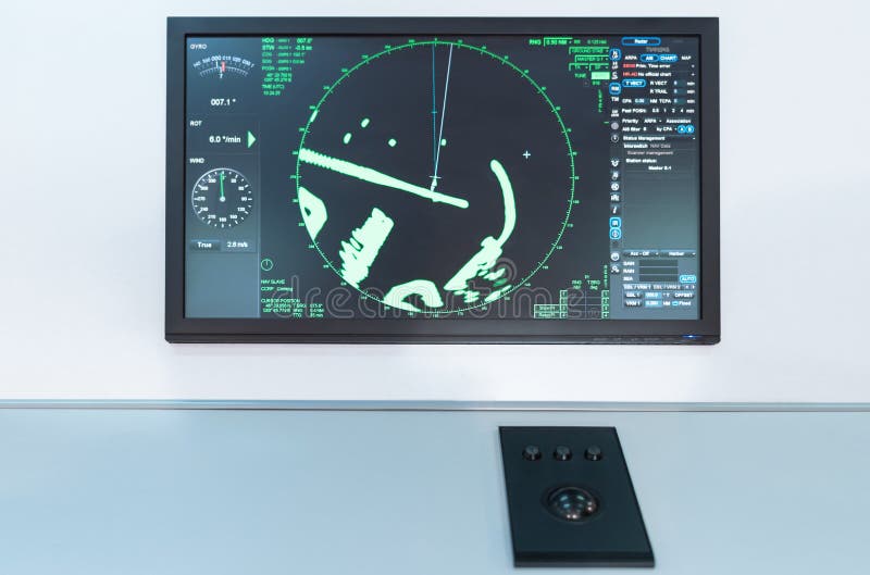 Radar panel on a boat. Maritime navigation board. On a commercial shipping vessel stock images