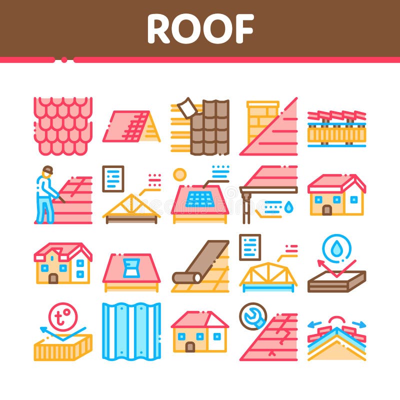Roof Housetop Material Collection Icons Set Vector vector illustration