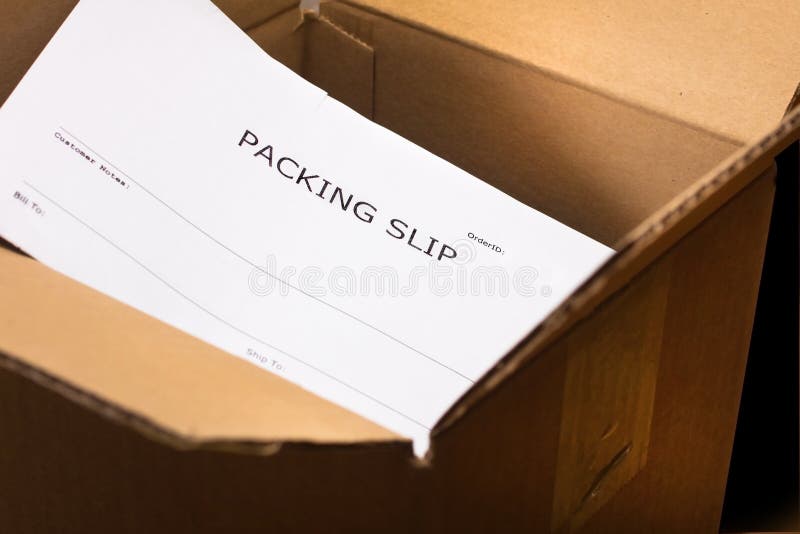 Shipping Carton. An image of a shipping carton, opened, with a packing list stock photos