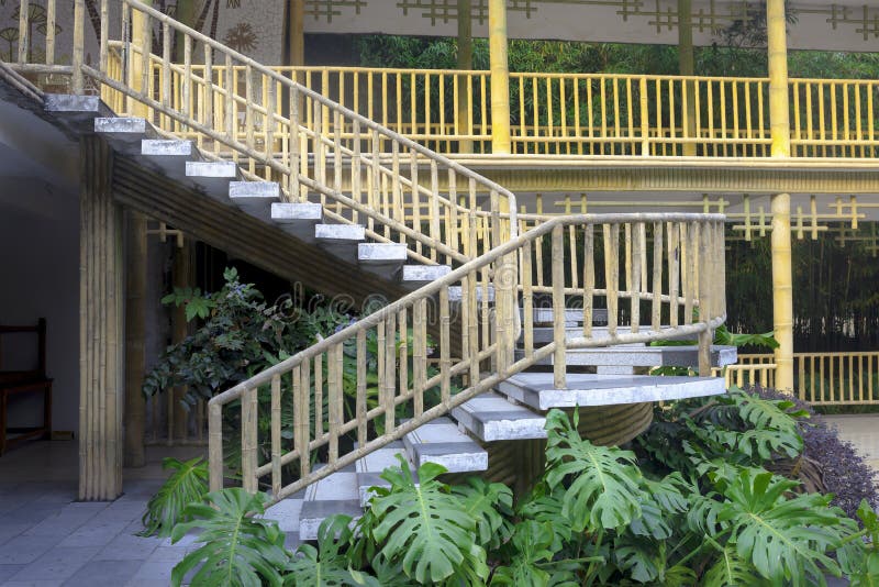 Stairs of bamboo floor. In an ethnic restaurant,Longtan Park,Liuzhou,China royalty free stock photo