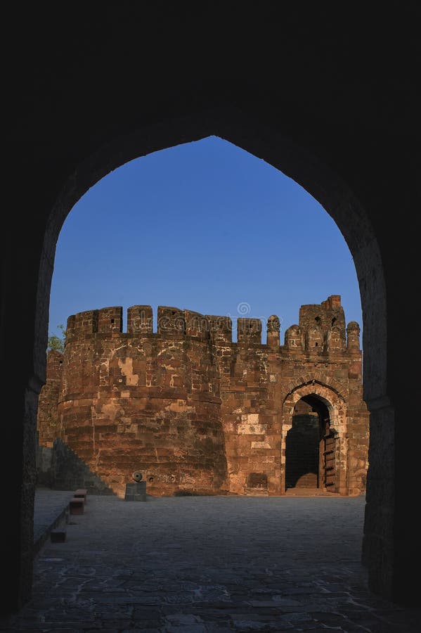 Stone wall entrance Arch Daulatabad, also known as Devagiri a 14th-century fort. Near Aurangabad Maharashtra INDIA stock photography