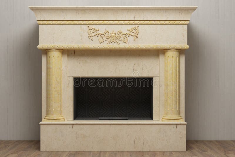 Stylish home fireplace of beautiful natural stone. Stone fireplace in home interior vector illustration