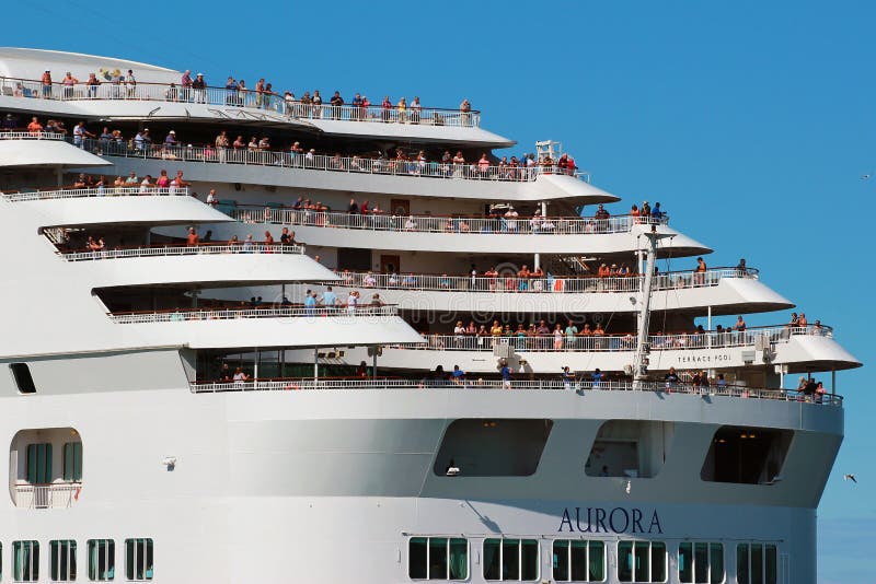Tourists on board of a cruise ship. TALLINN, ESTONIA - JULY 7, 2017: Tourists on board of MV Aurora, a cruise ship of the P&O Cruises fleet. She is the sixth stock image
