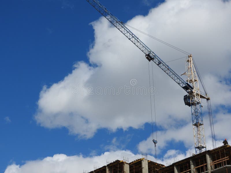 Tower cranes and their parts, construction of a new house stock photo
