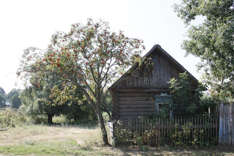 Traditional russian village house. On the countryside stock image